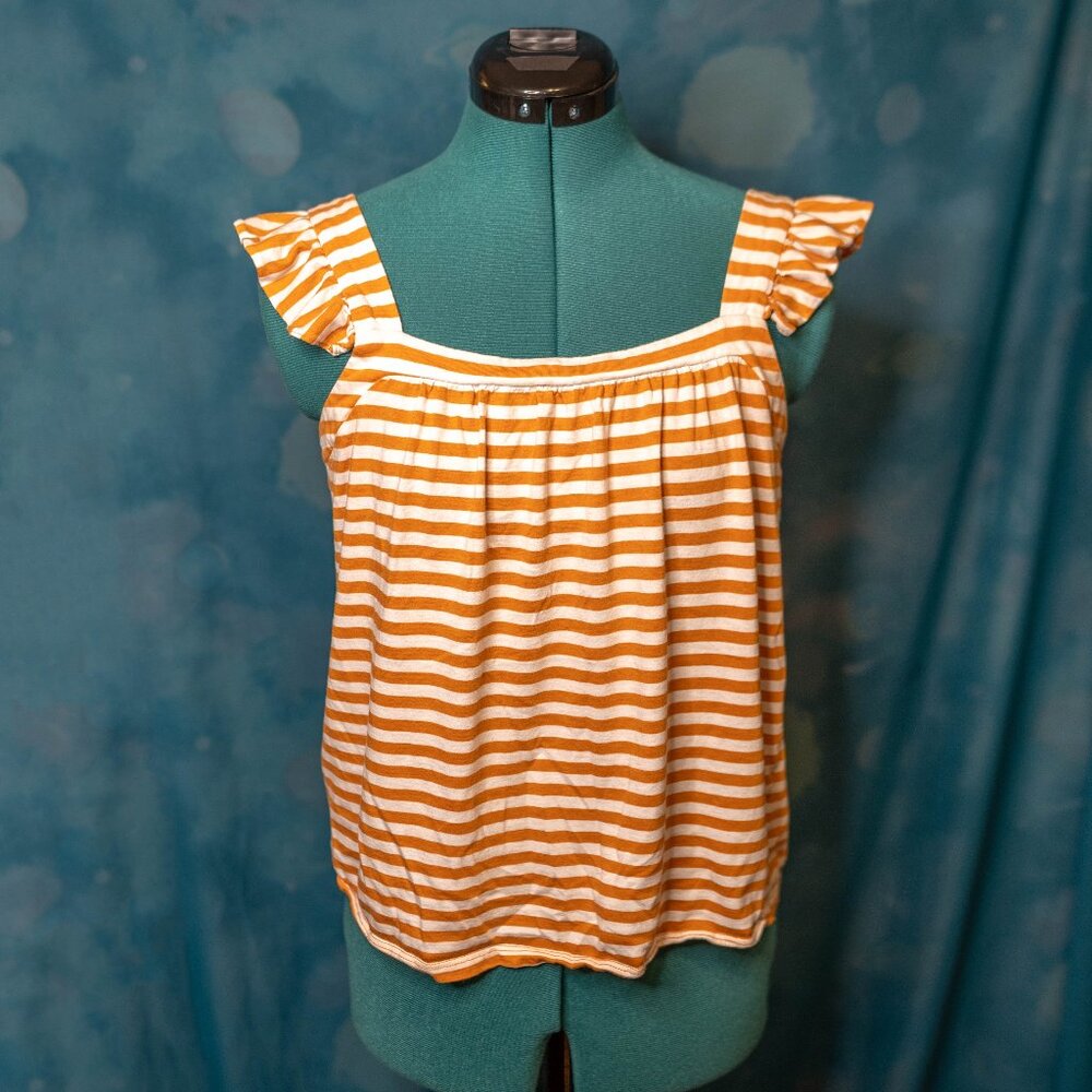 CLEARANCE Michael Kors Orange & White Striped Ruffle Sleeve Tank Top Size Small